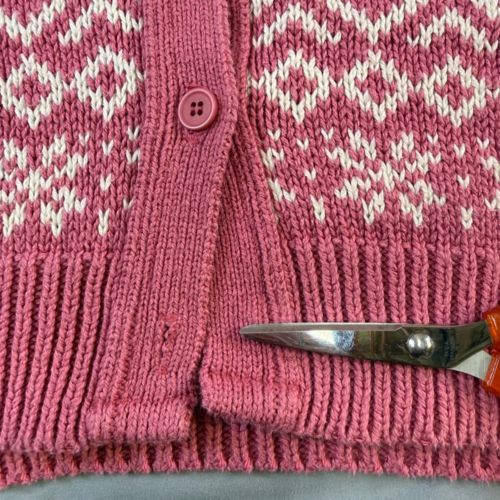 Woolrich Woman Vintage Pink Fair Isle Cotton Cardigan Sweater Made in USA Medium - Picture 16 of 16